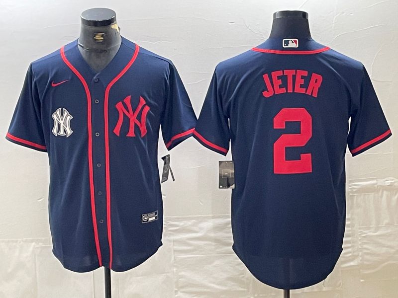 Men New York Yankees #2 Jeter Blue Third generation joint name Nike 2024 MLB Jersey style 2->new york yankees->MLB Jersey